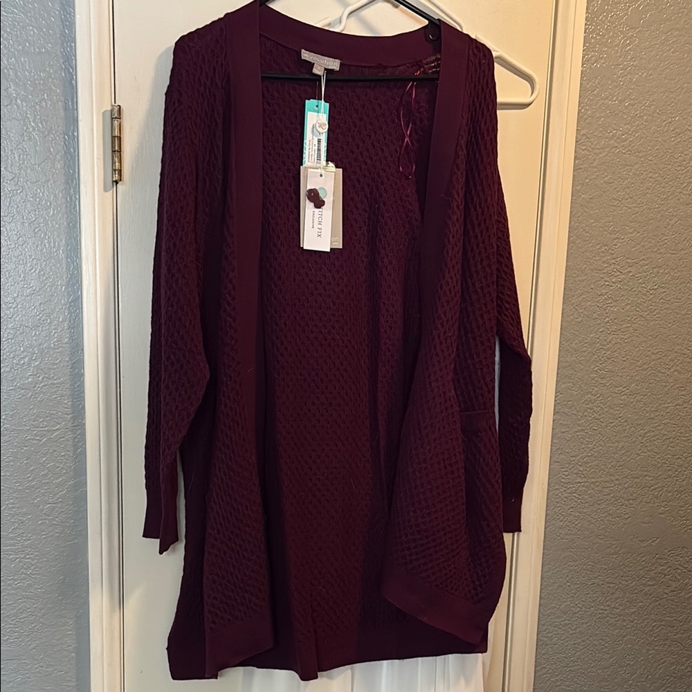 a new day burgundy waffle fabric Cardigan Sweater. Never worn.